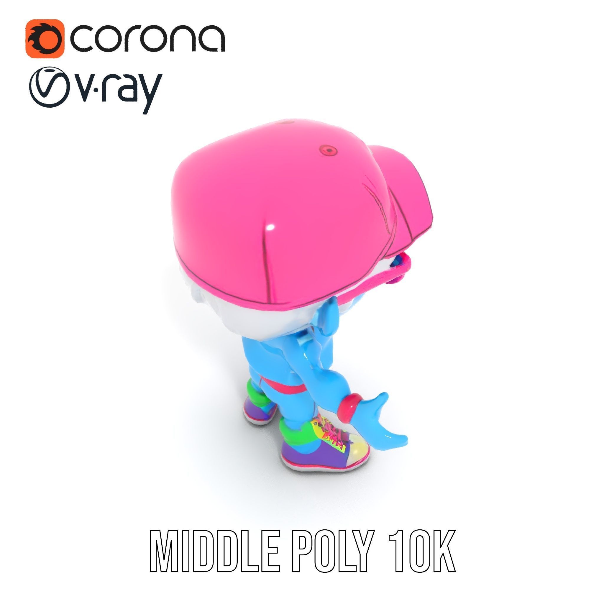 Cool Kid Character in Pink Hat Rigged and Animated Low-poly 3D model_12