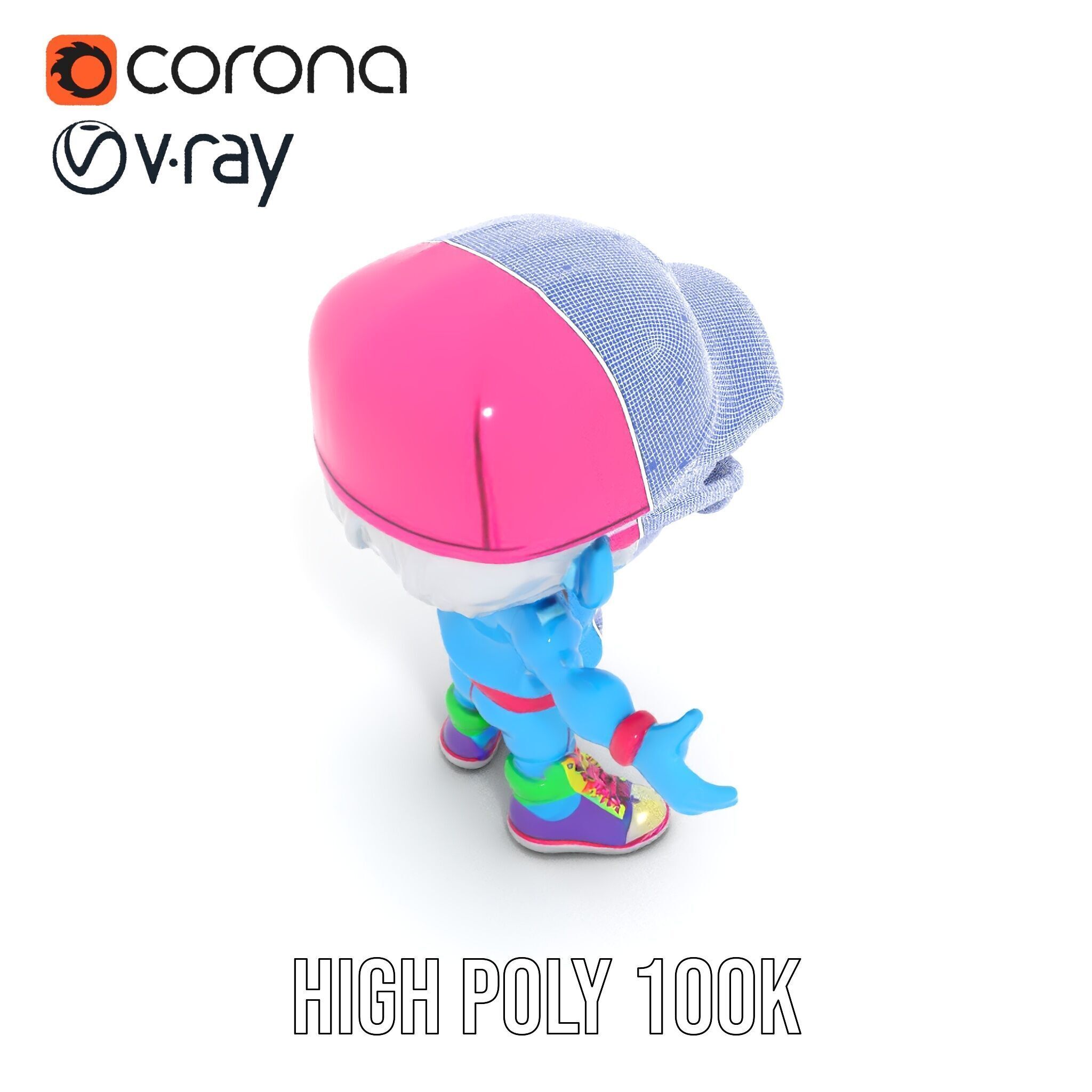 Cool Kid Character in Pink Hat Rigged and Animated Low-poly 3D model_31