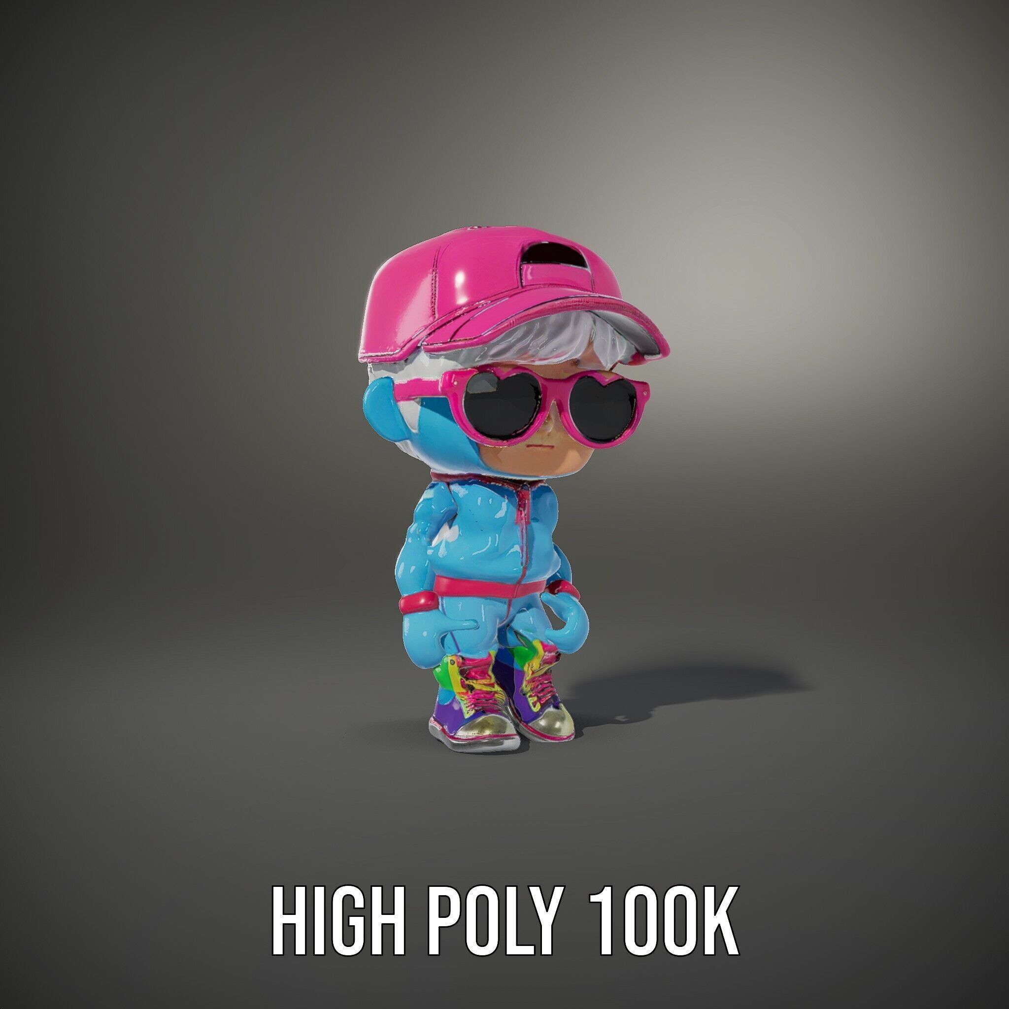 Cool Kid Character in Pink Hat Rigged and Animated Low-poly 3D model_14