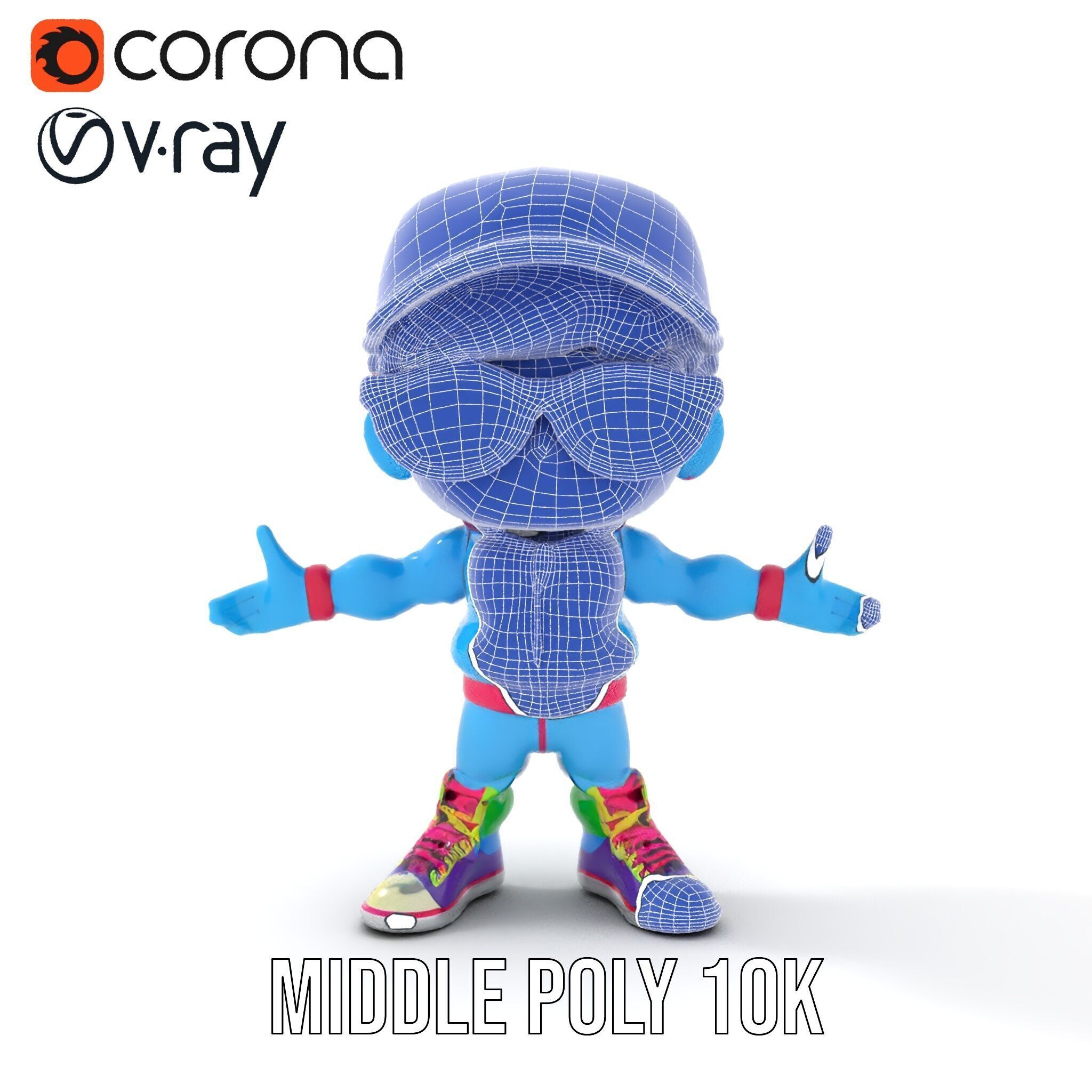 Cool Kid Character in Pink Hat Rigged and Animated Low-poly 3D model_34