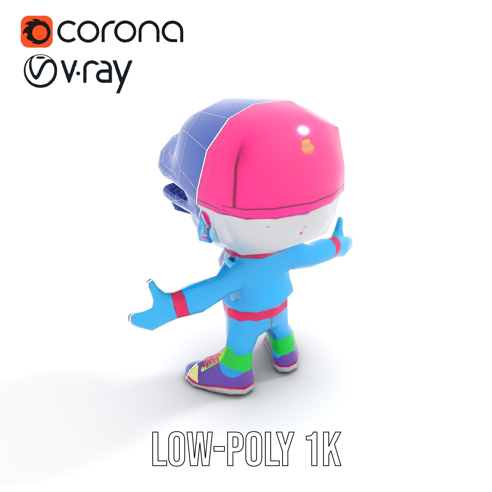Cool Kid Character in Pink Hat Rigged and Animated Low-poly 3D model_27