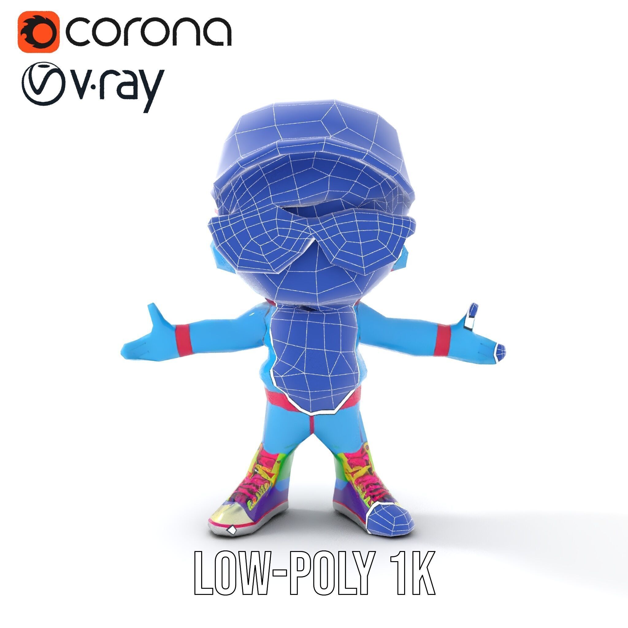 Cool Kid Character in Pink Hat Rigged and Animated Low-poly 3D model_10