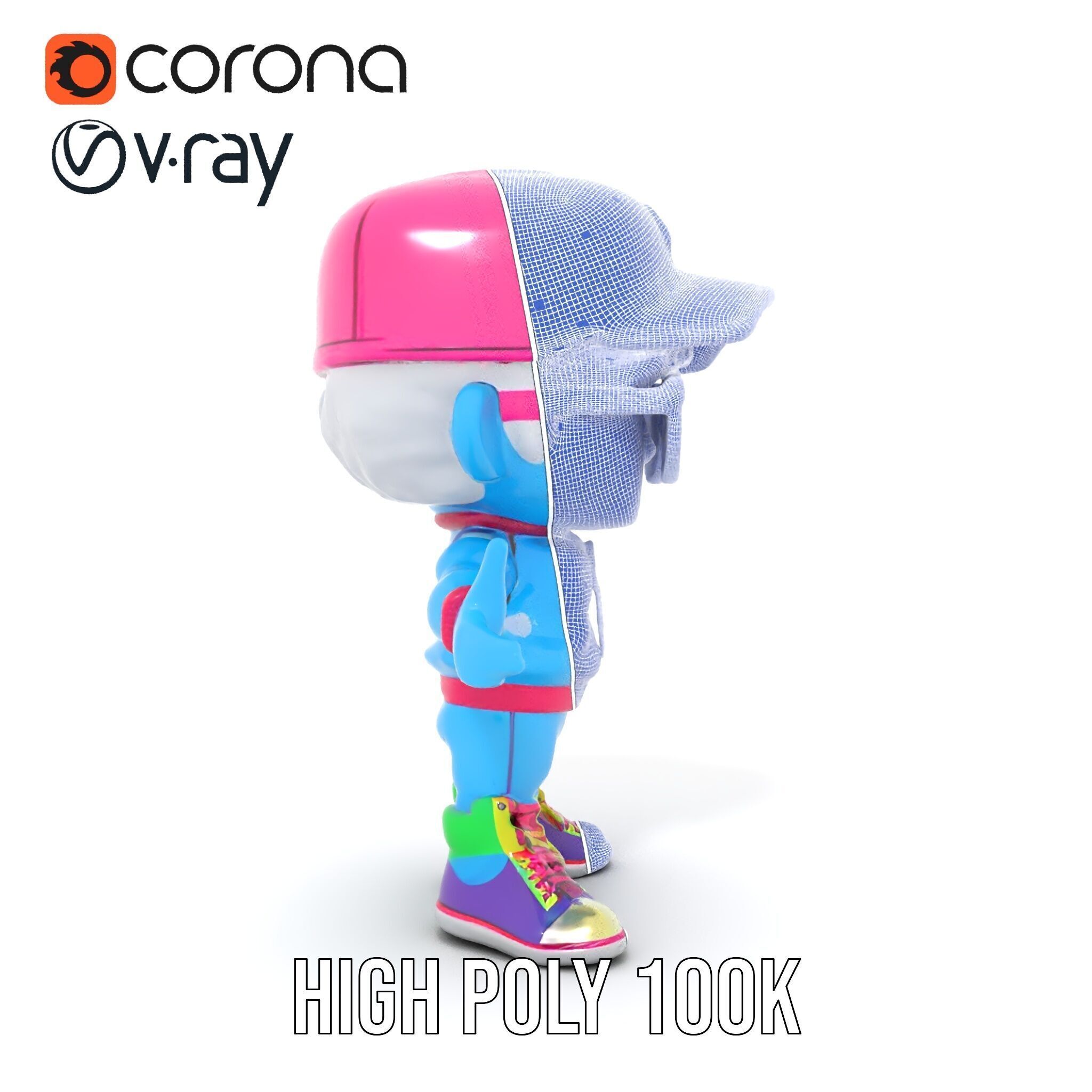 Cool Kid Character in Pink Hat Rigged and Animated Low-poly 3D model_36