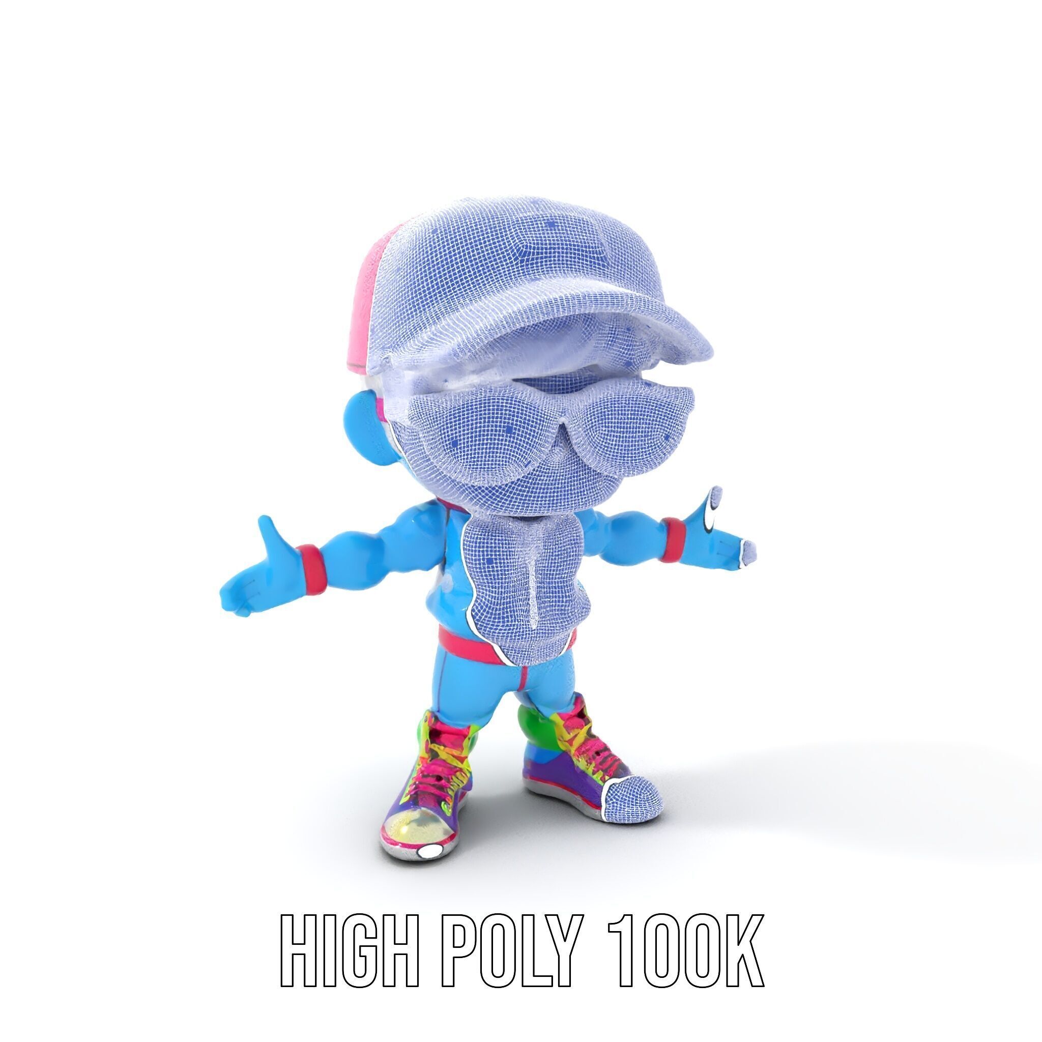 Cool Kid Character in Pink Hat Rigged and Animated Low-poly 3D model_4