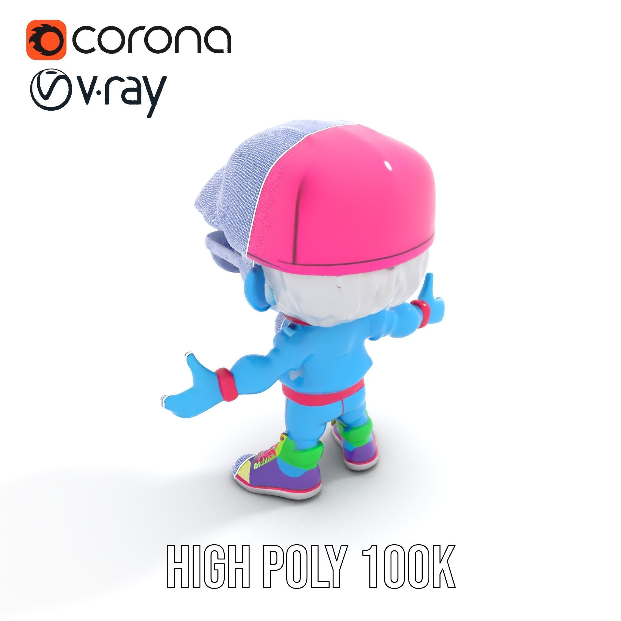 Cool Kid Character in Pink Hat Rigged and Animated Low-poly 3D model_33