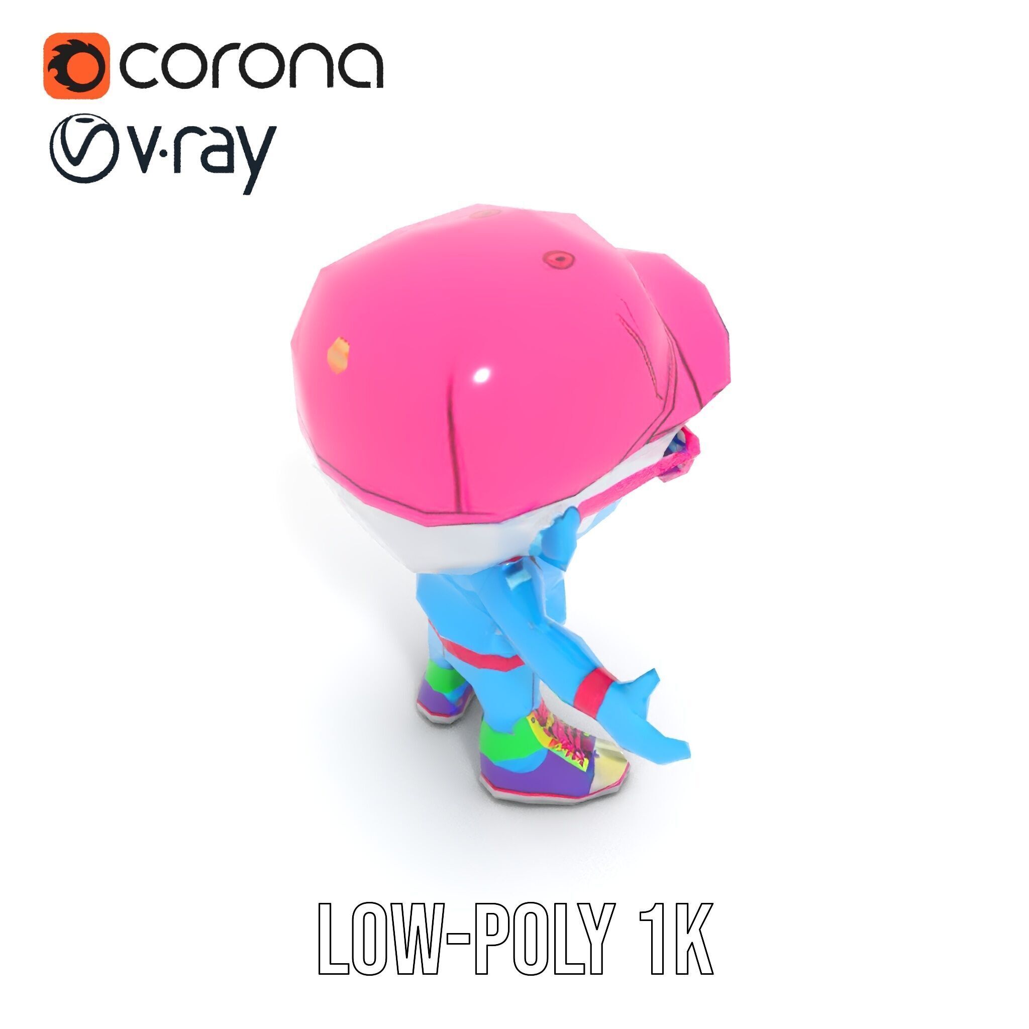 Cool Kid Character in Pink Hat Rigged and Animated Low-poly 3D model_16