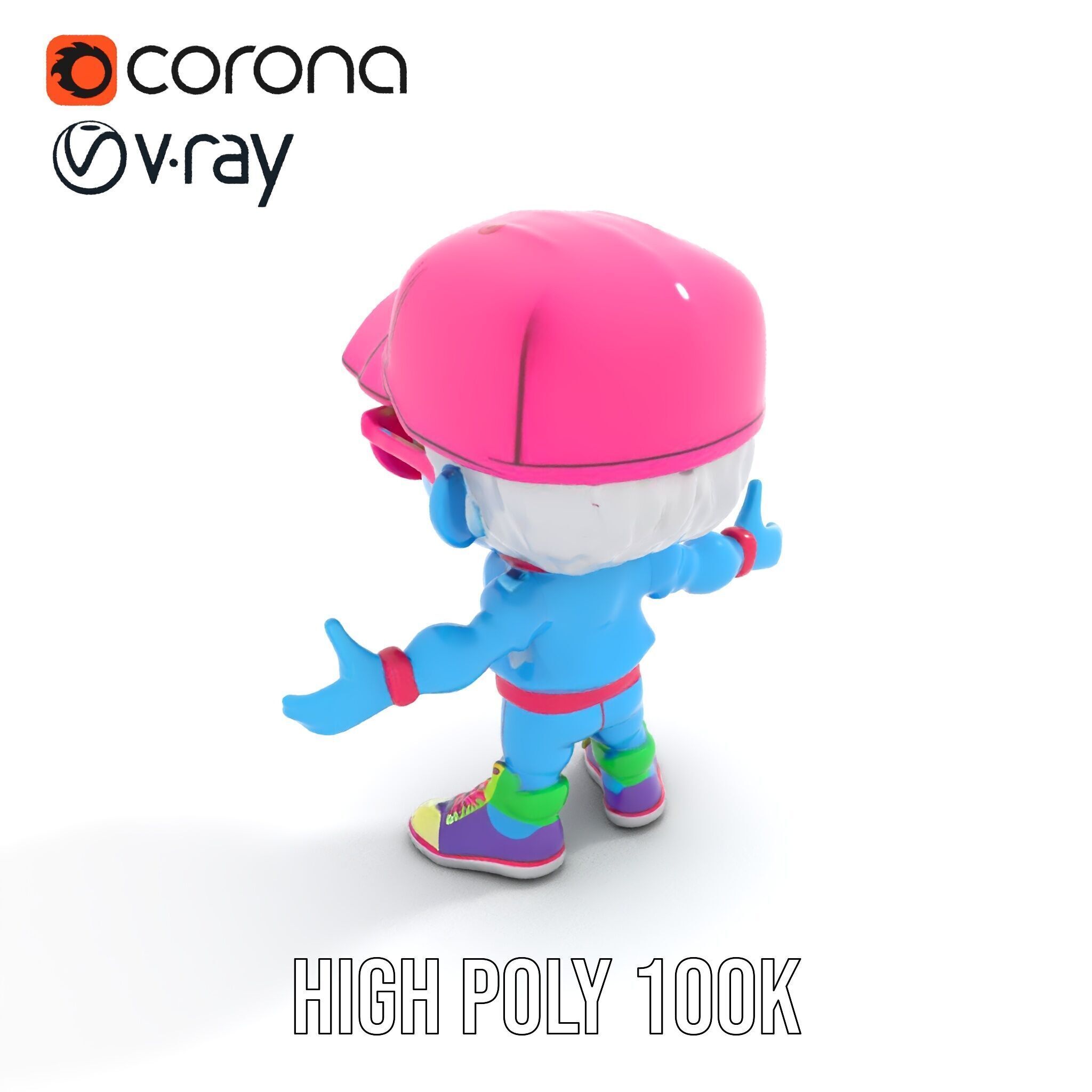 Cool Kid Character in Pink Hat Rigged and Animated Low-poly 3D model_17