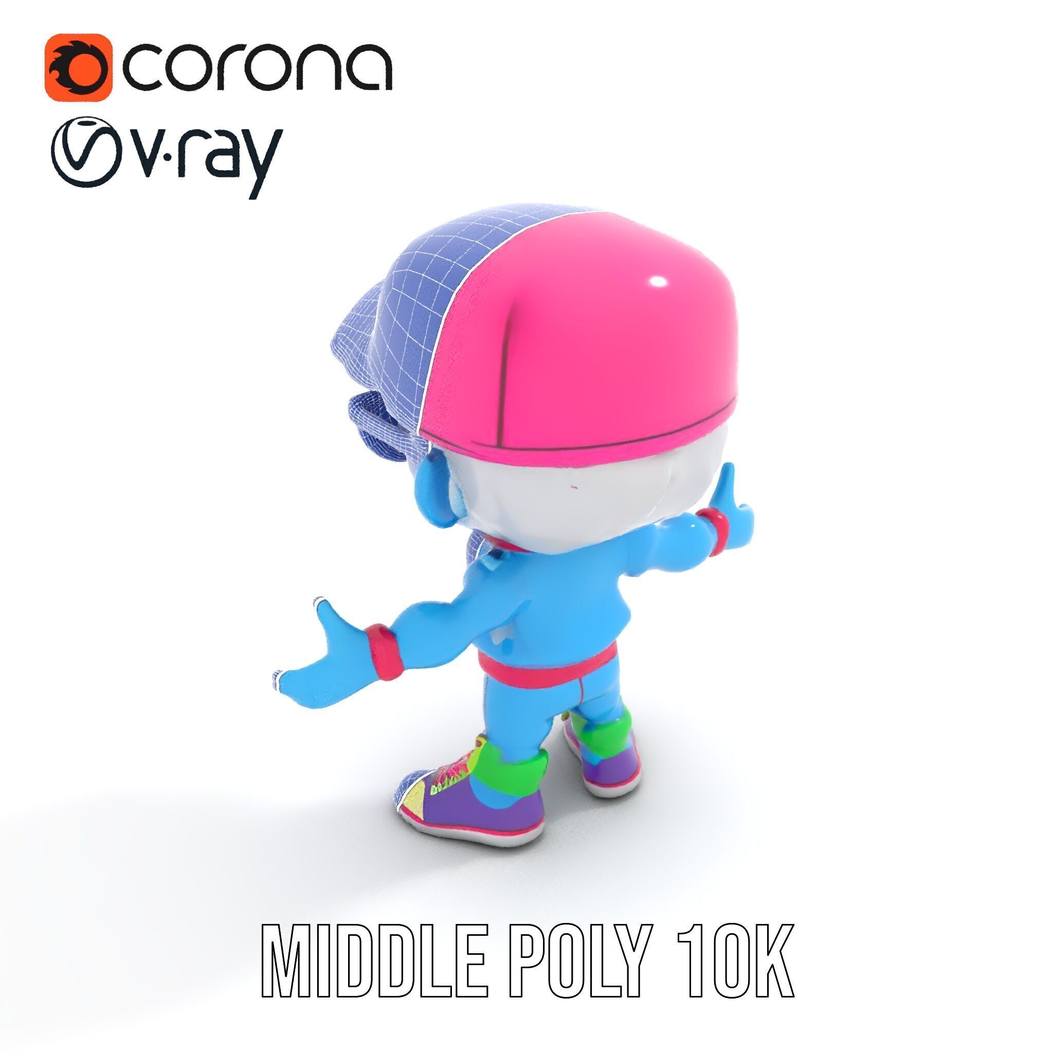 Cool Kid Character in Pink Hat Rigged and Animated Low-poly 3D model_21