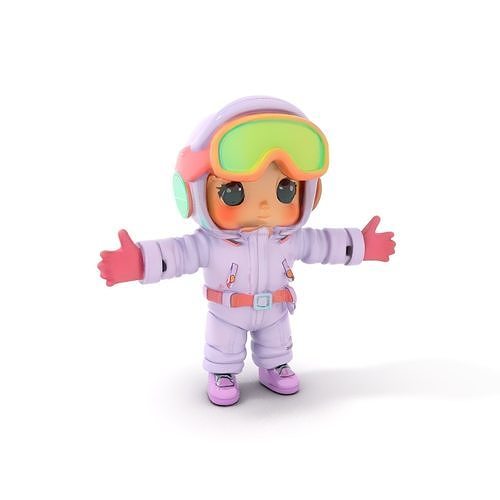 Cute Snow Kid Character  Rigged and Animated Low-poly 3D model