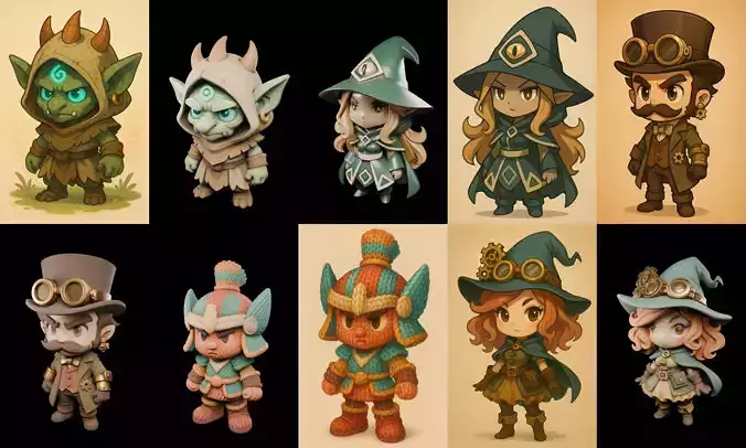Game Character Marvelous Stylized bundle 10 pack 100 glb