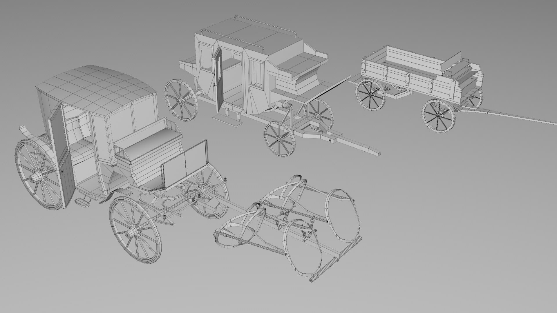 3 Carriage Collection - Game Ready 3D model_1