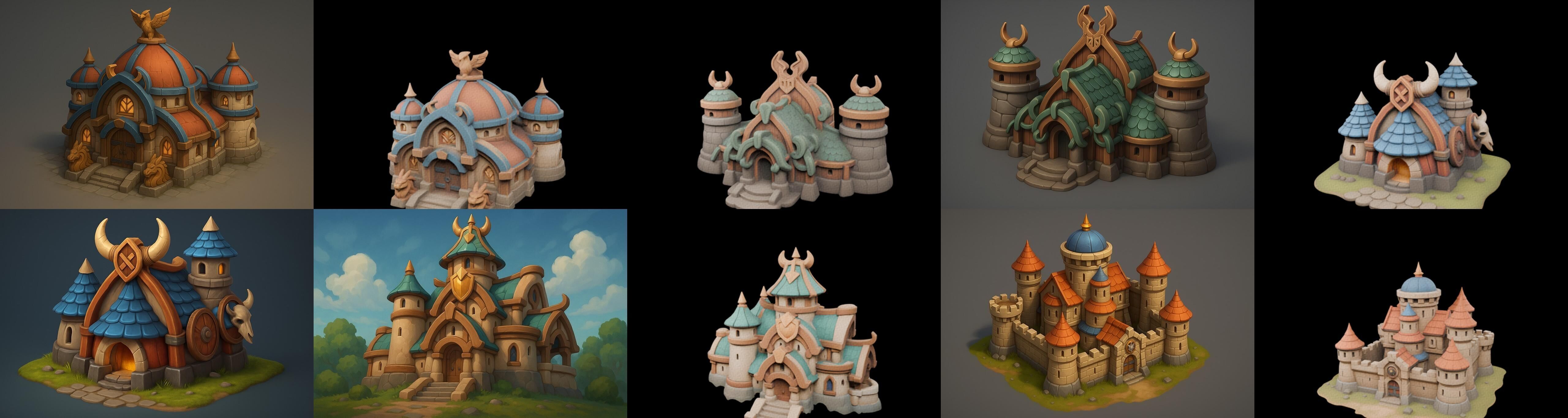 Fortress Building bundle 7 pack 100 glb Low-poly 3D model_7