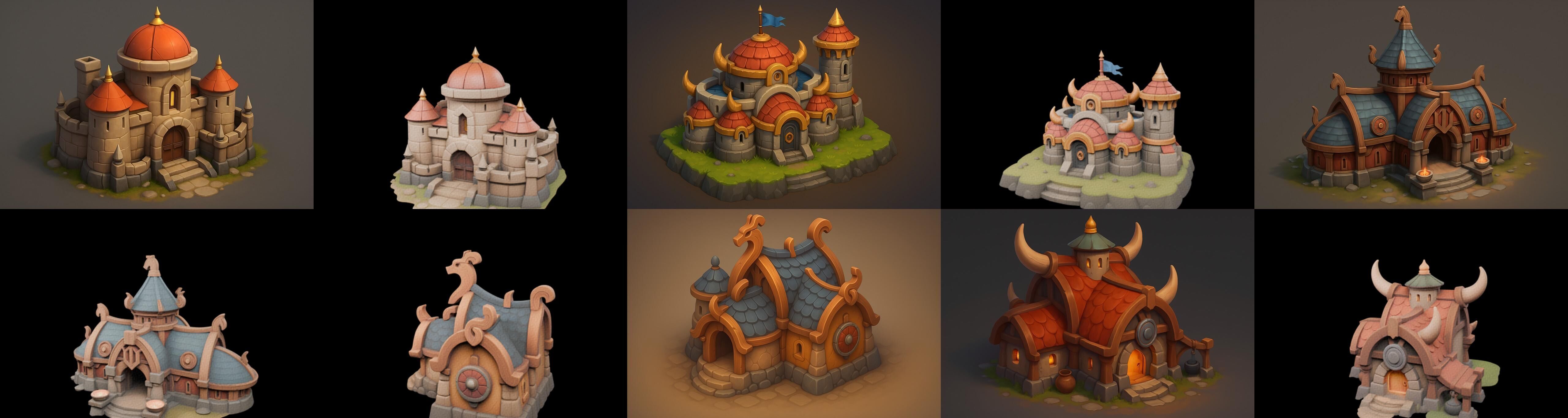 Fortress Building bundle 7 pack 100 glb Low-poly 3D model_16