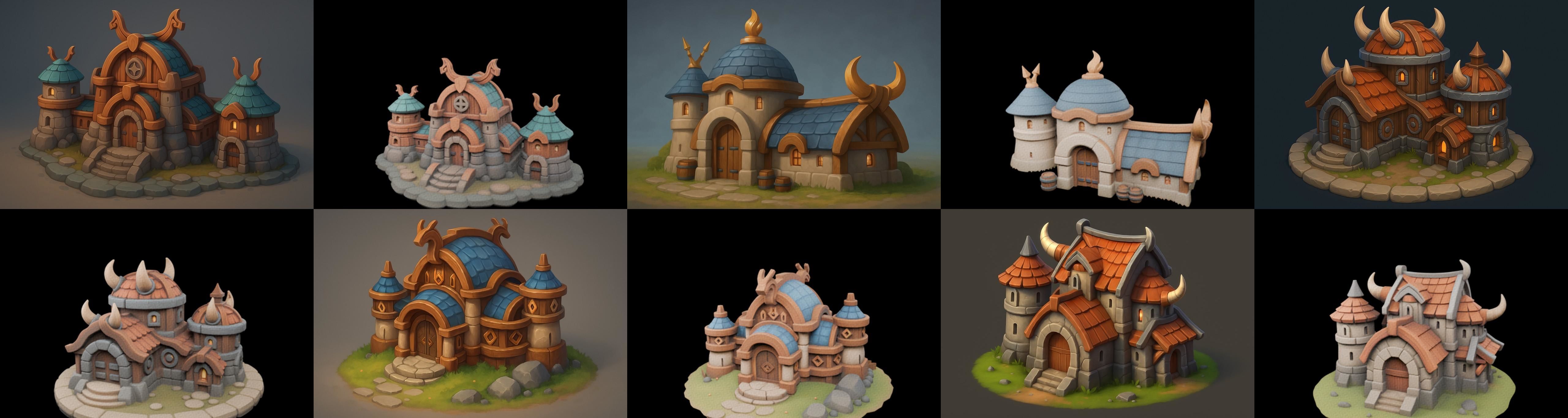 Fortress Building bundle 7 pack 100 glb Low-poly 3D model_1