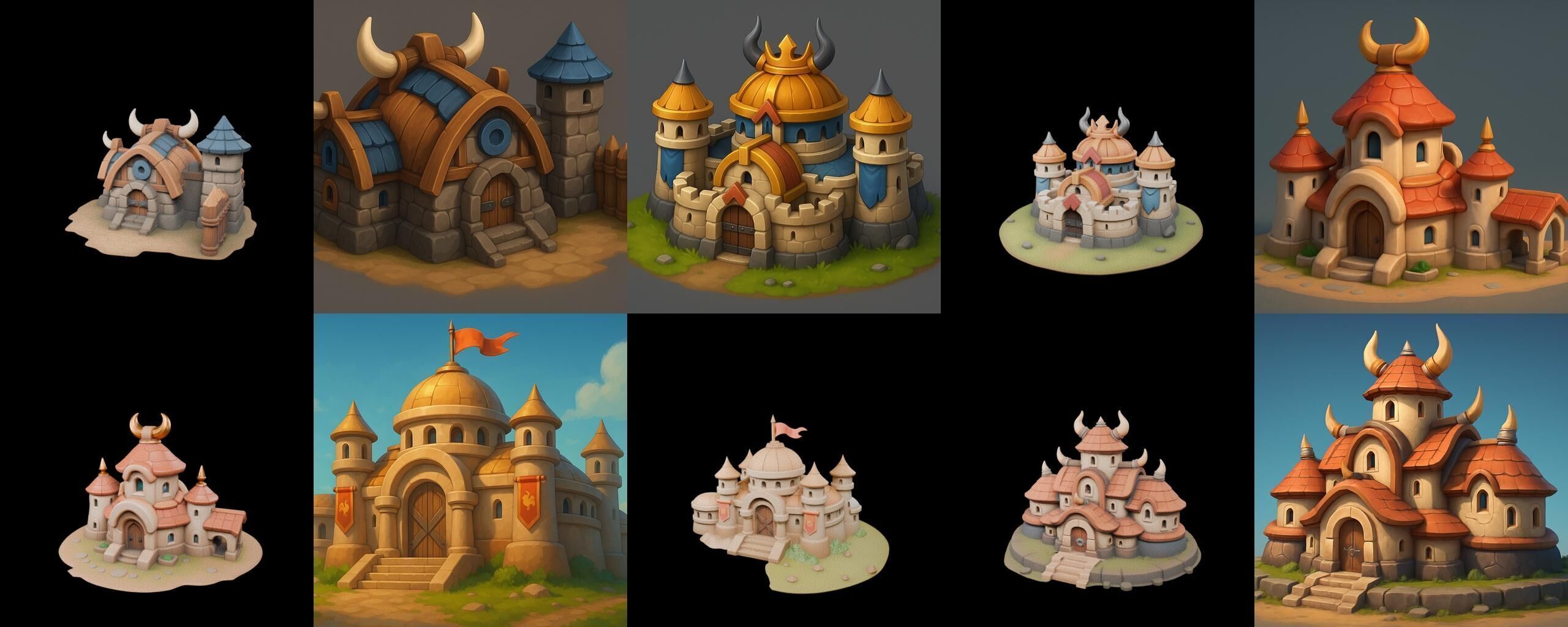 Fortress Building bundle 7 pack 100 glb Low-poly 3D model_12