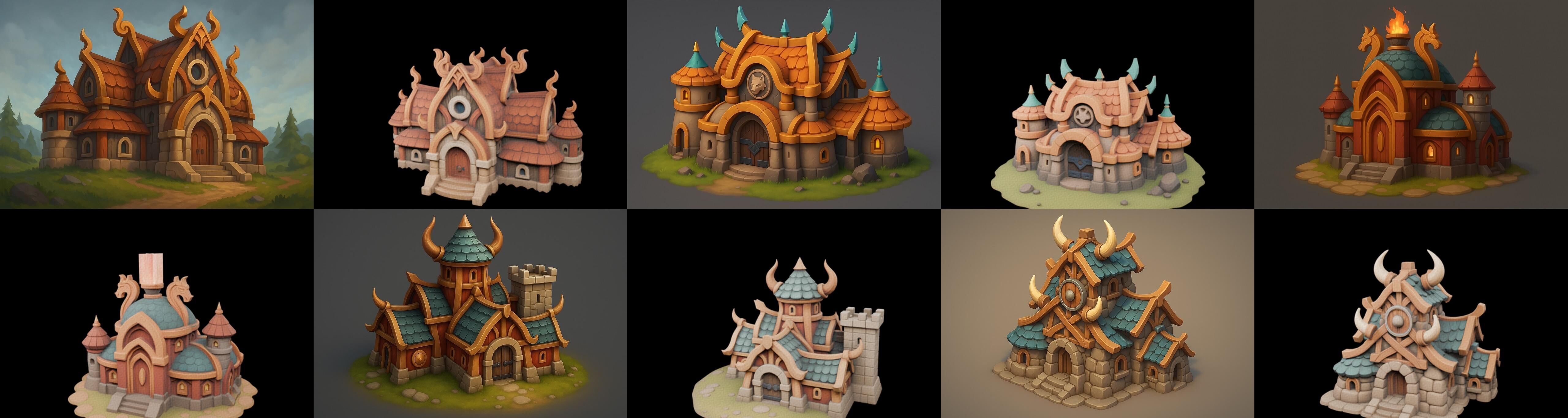 Fortress Building bundle 7 pack 100 glb Low-poly 3D model_15