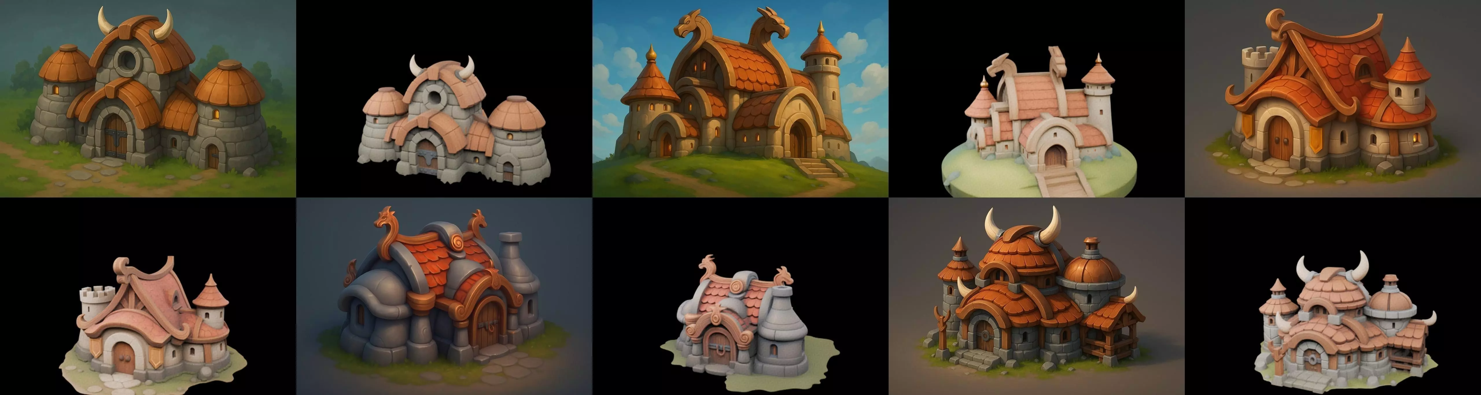 Fortress Building bundle 7 pack 100 glb Low-poly 3D model_0