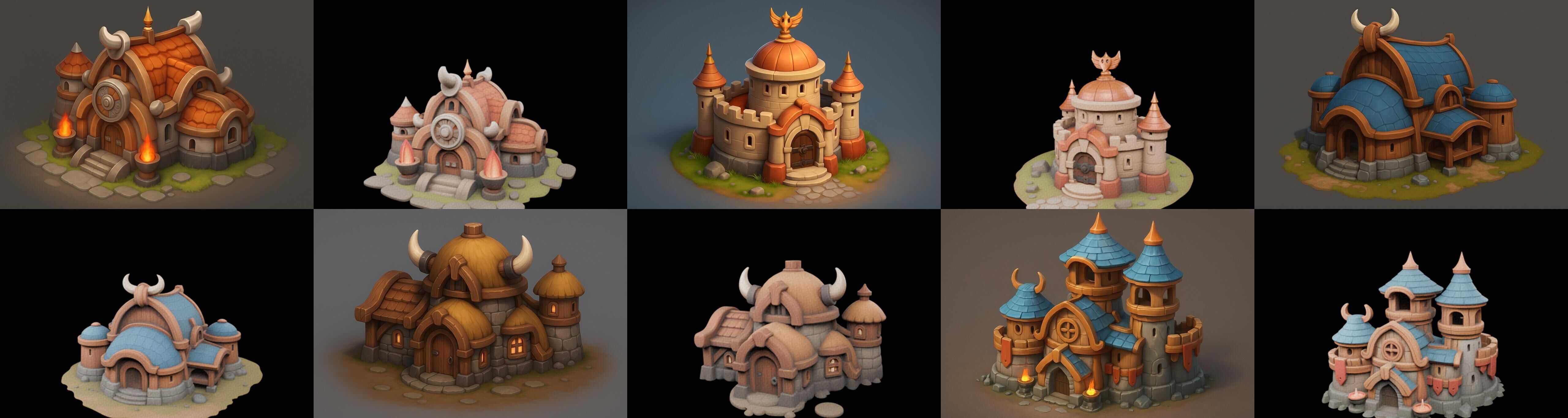Fortress Building bundle 7 pack 100 glb Low-poly 3D model_2