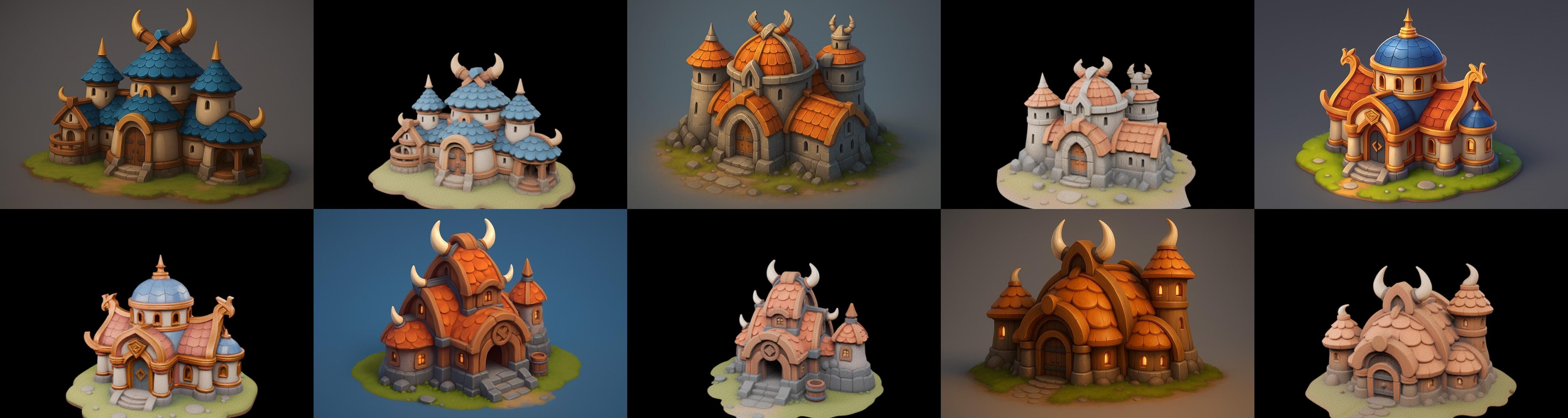 Fortress Building bundle 7 pack 100 glb Low-poly 3D model_13
