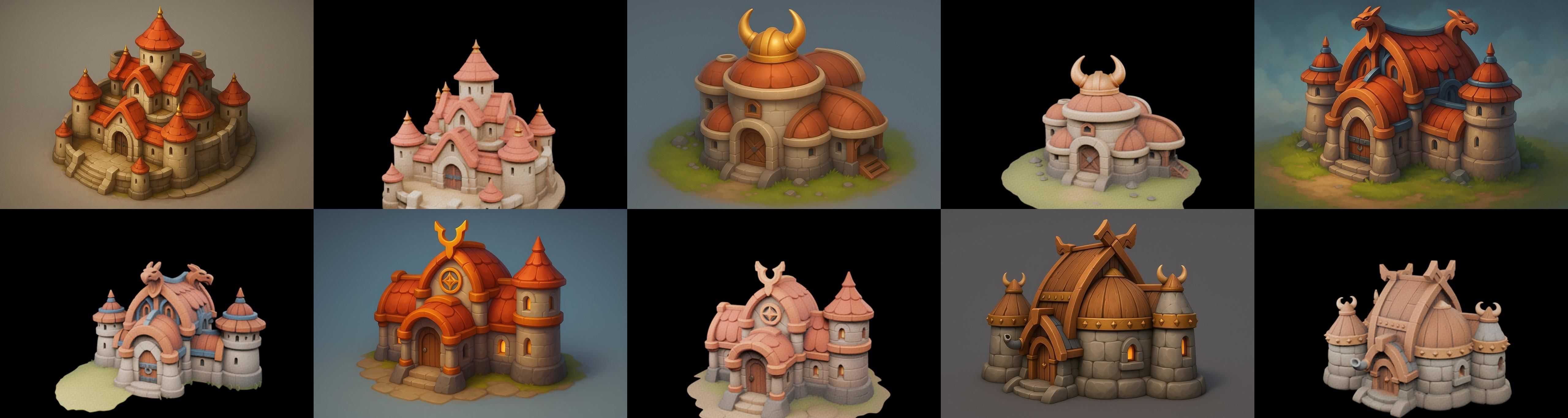 Fortress Building bundle 7 pack 100 glb Low-poly 3D model_19