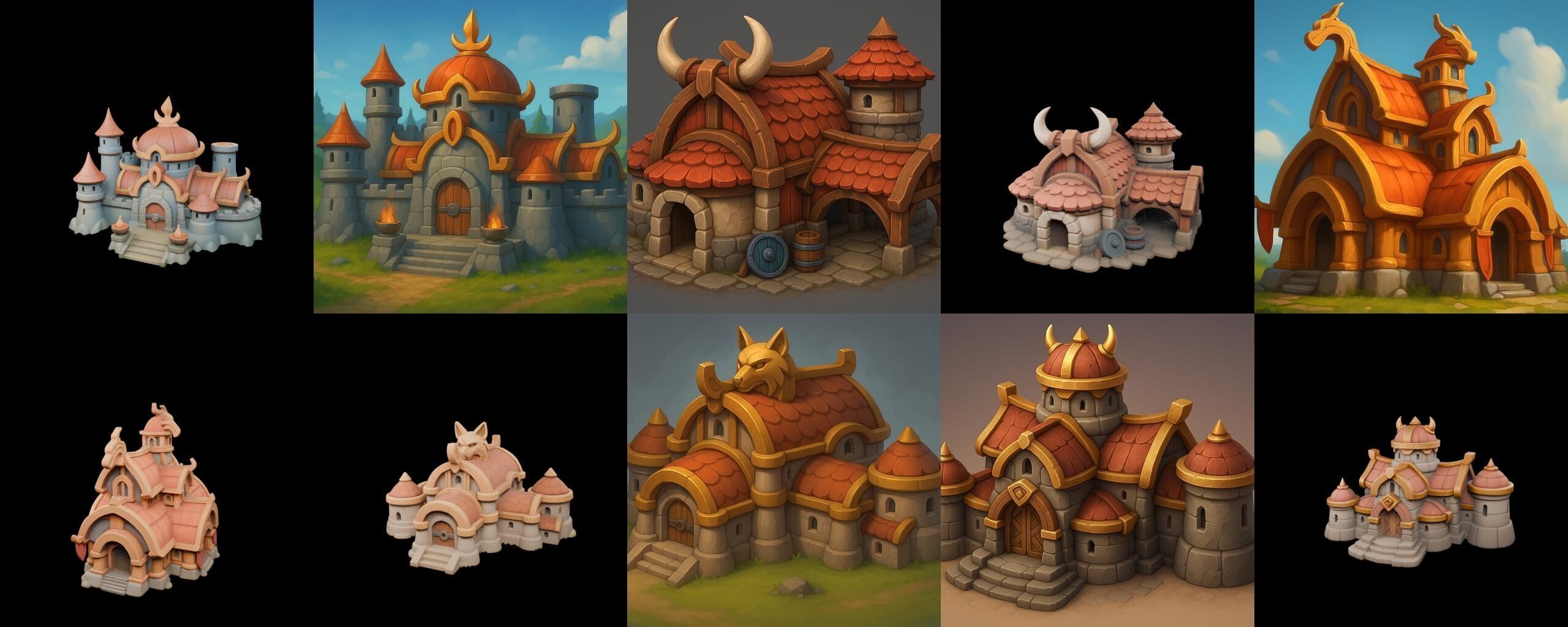 Fortress Building bundle 6 pack 100 glb Low-poly 3D model_16