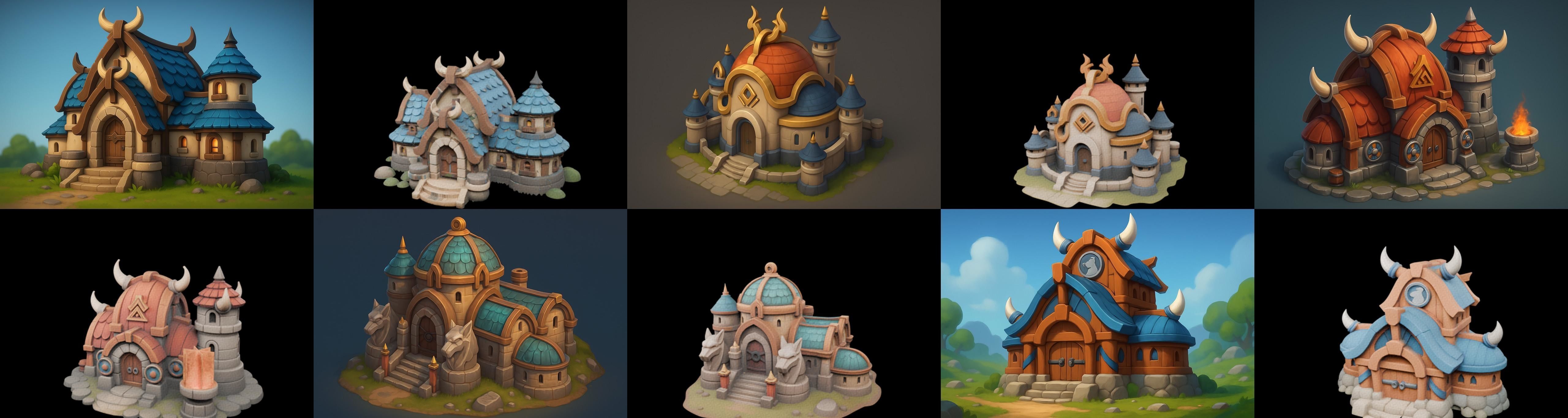 Fortress Building bundle 5 pack 100 glb Low-poly 3D model_12