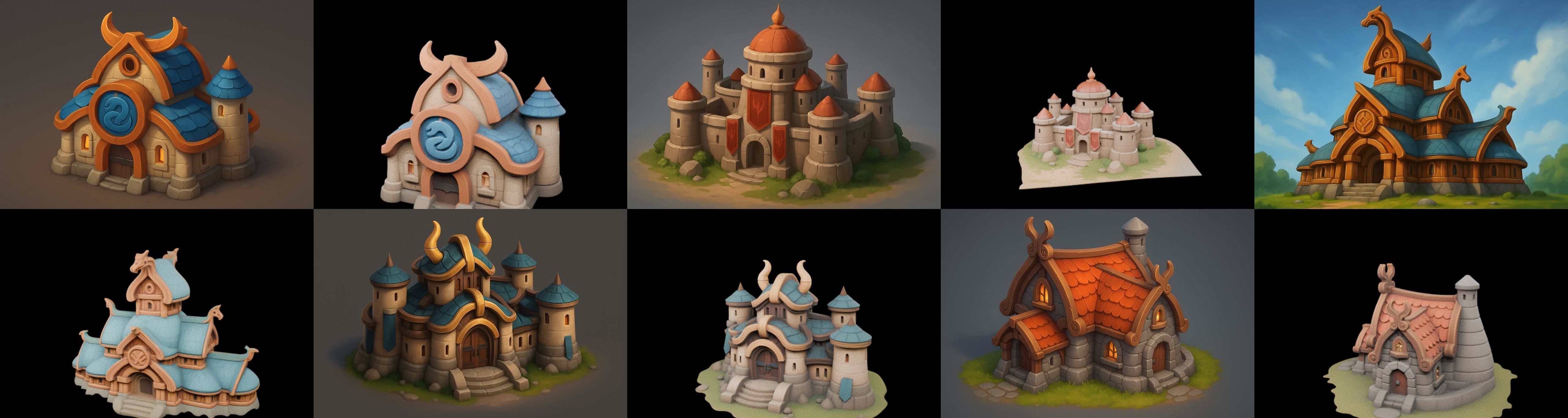 Fortress Building bundle 5 pack 100 glb Low-poly 3D model_4