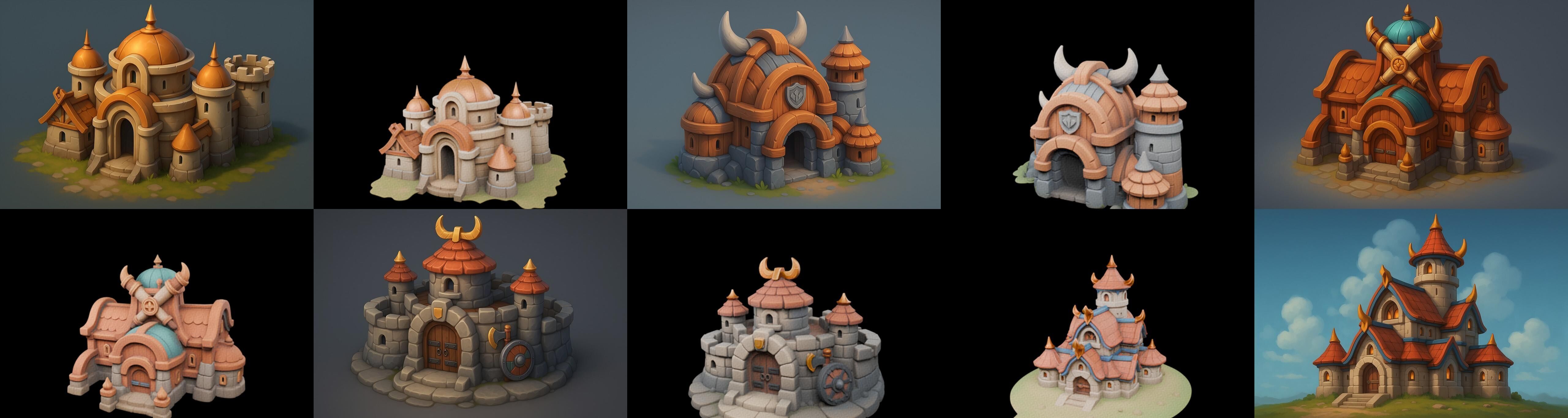 Fortress Building bundle 5 pack 100 glb Low-poly 3D model_11