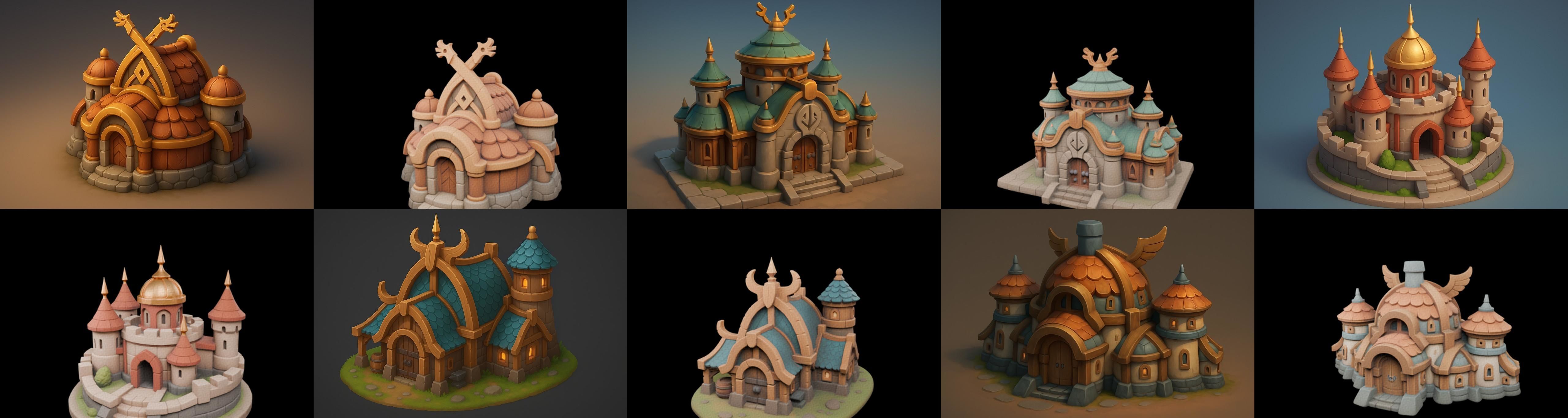 Fortress Building bundle 5 pack 100 glb Low-poly 3D model_3