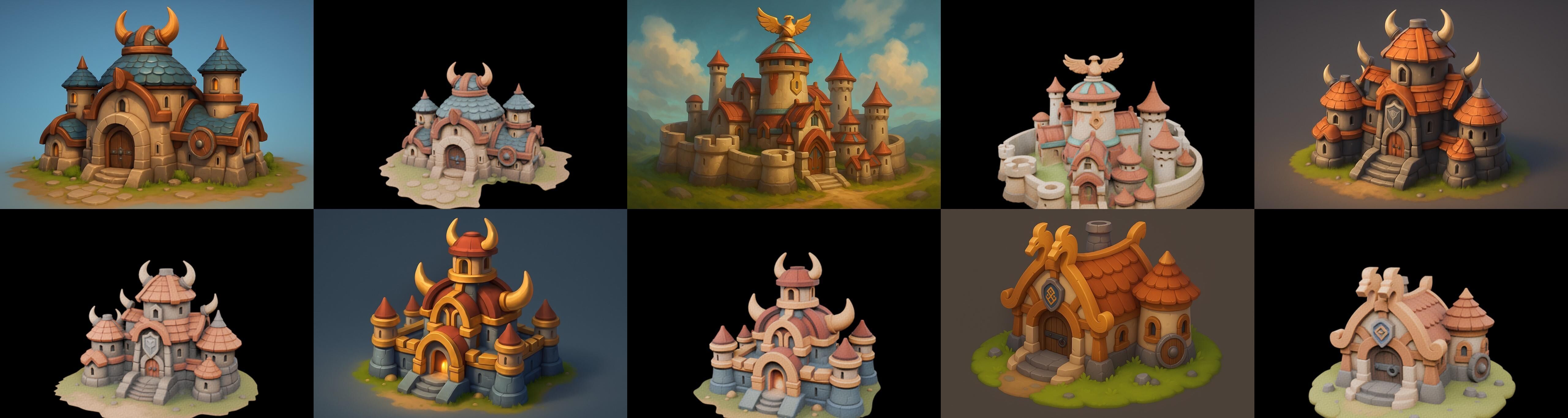 Fortress Building bundle 5 pack 100 glb Low-poly 3D model_7