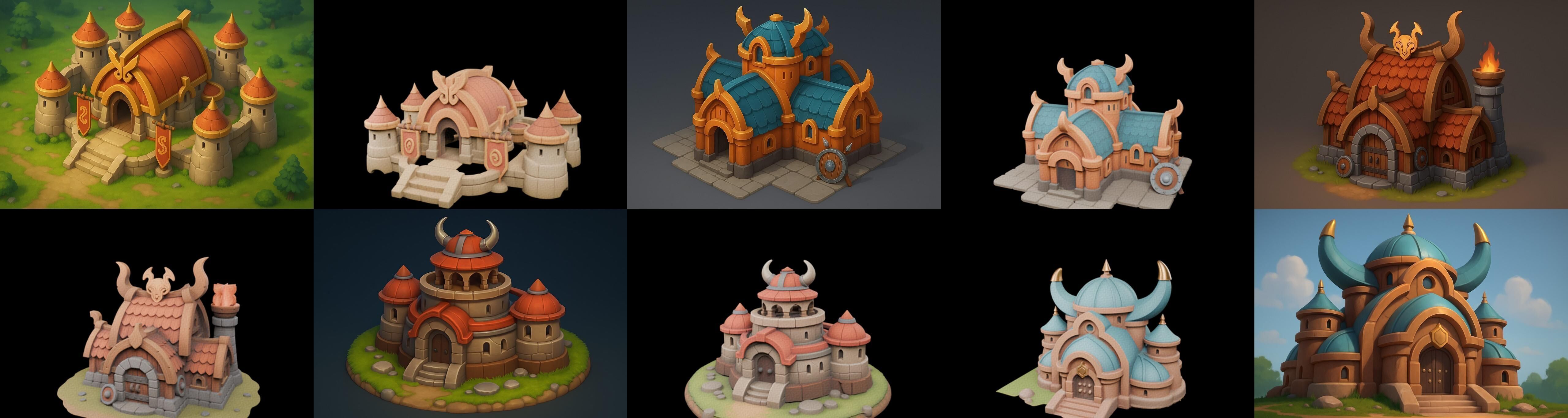 Fortress Building bundle 5 pack 100 glb Low-poly 3D model_1