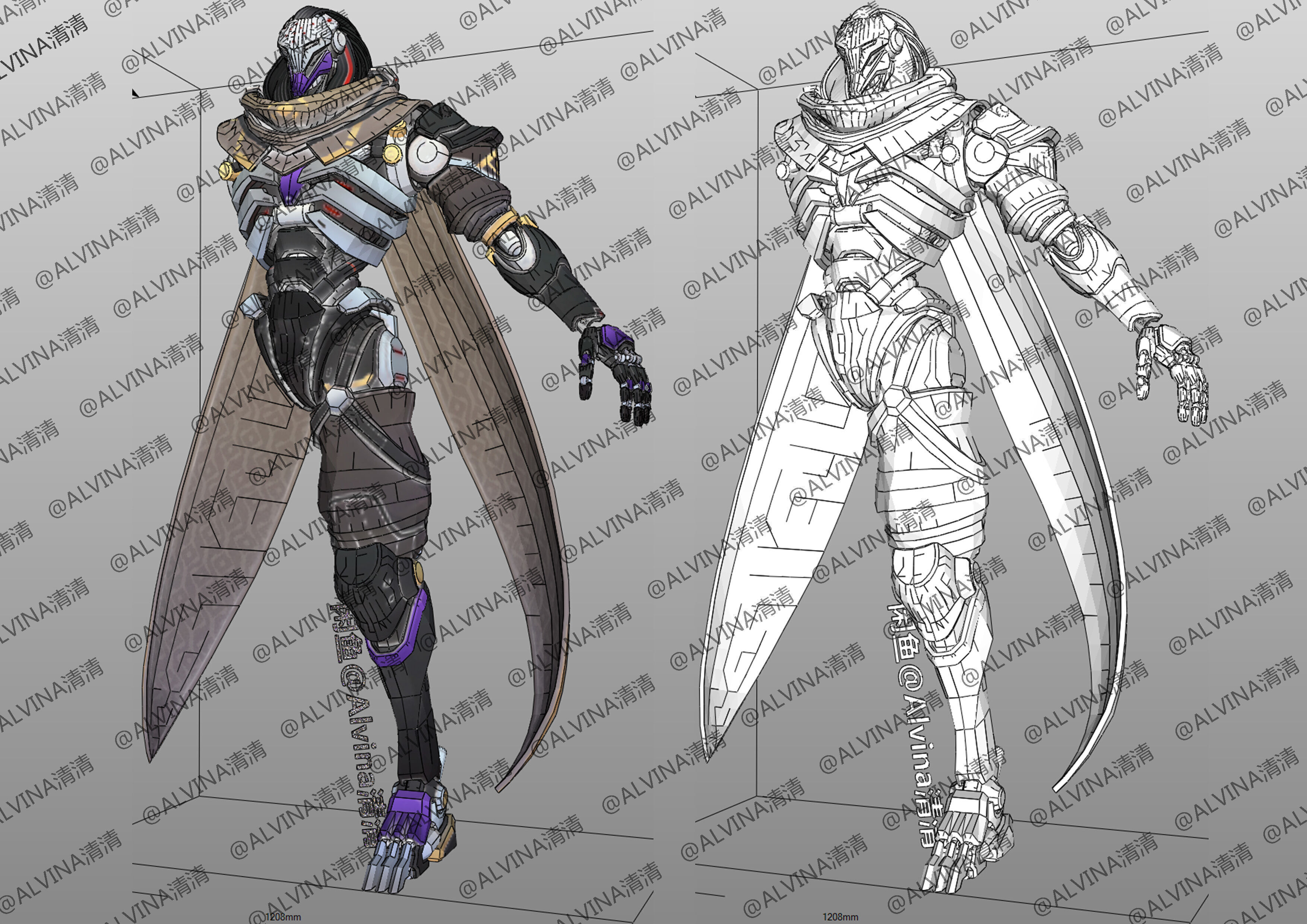 Overwatch 2  Ramattra Omnic Form Armor - DIY Cosplay Pepakura Low-poly 3D model_4