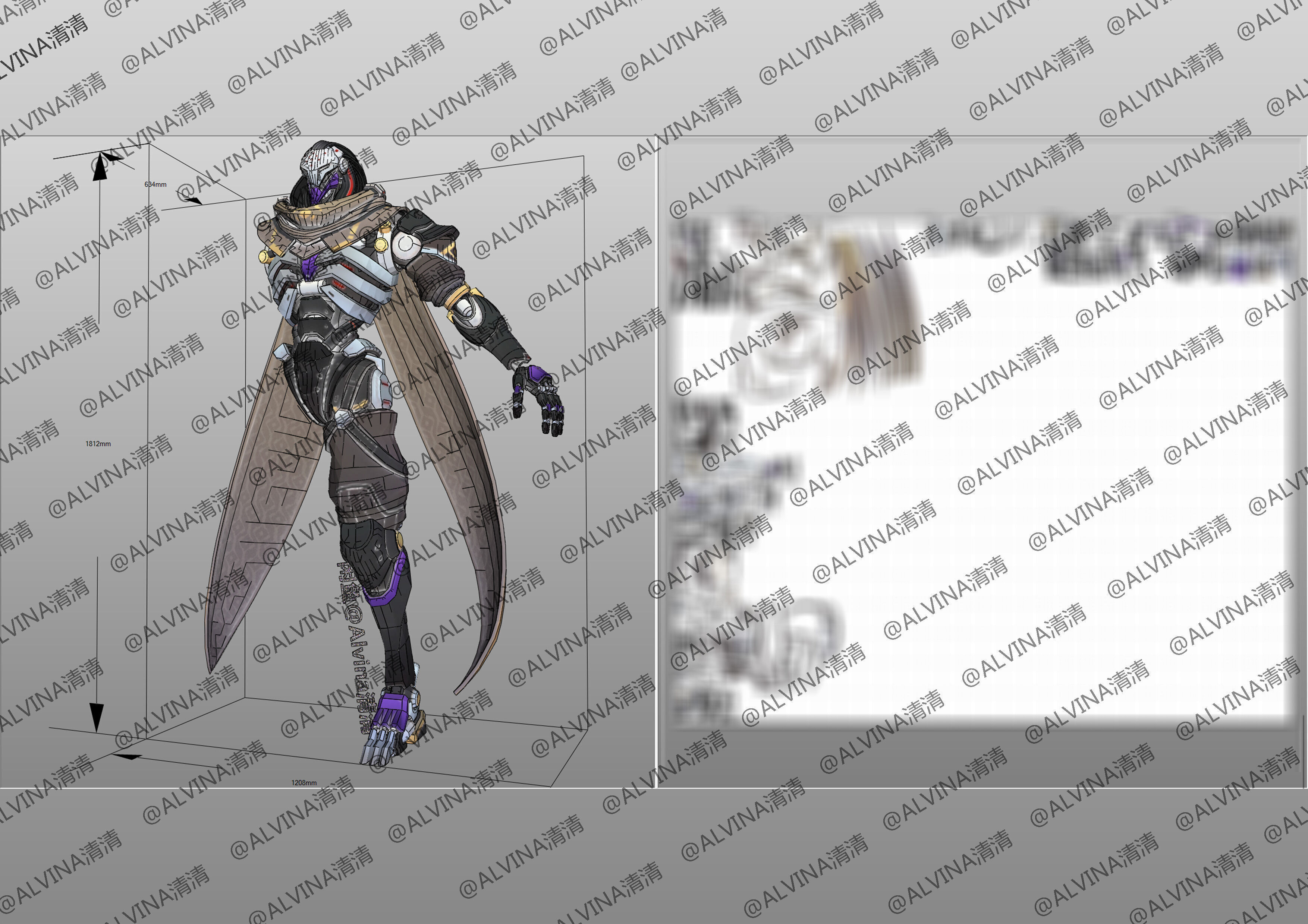 Overwatch 2  Ramattra Omnic Form Armor - DIY Cosplay Pepakura Low-poly 3D model_11