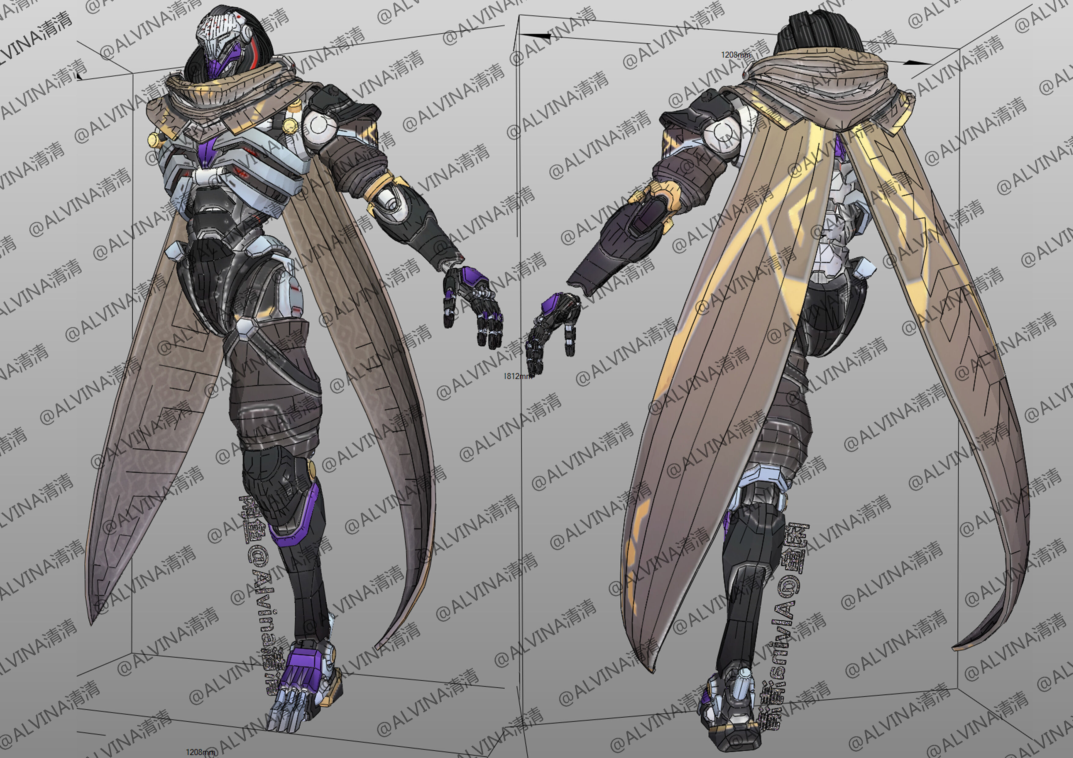 Overwatch 2  Ramattra Omnic Form Armor - DIY Cosplay Pepakura Low-poly 3D model_3