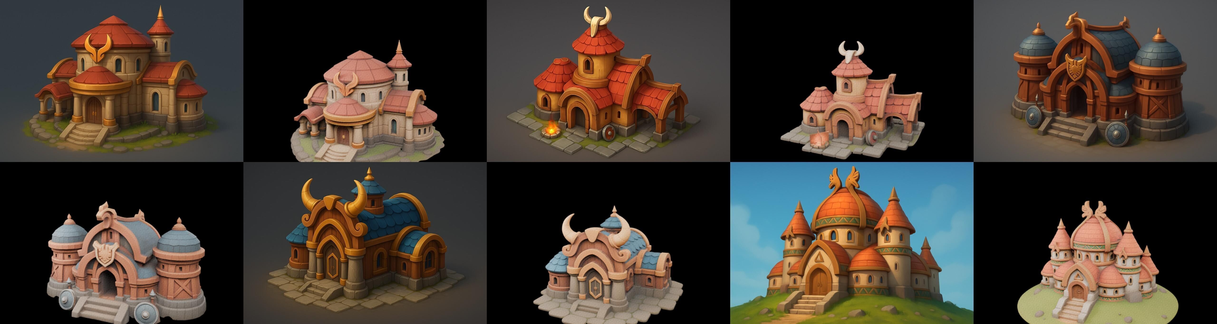 Fortress Building bundle 4 pack 100 glb Low-poly 3D model_16