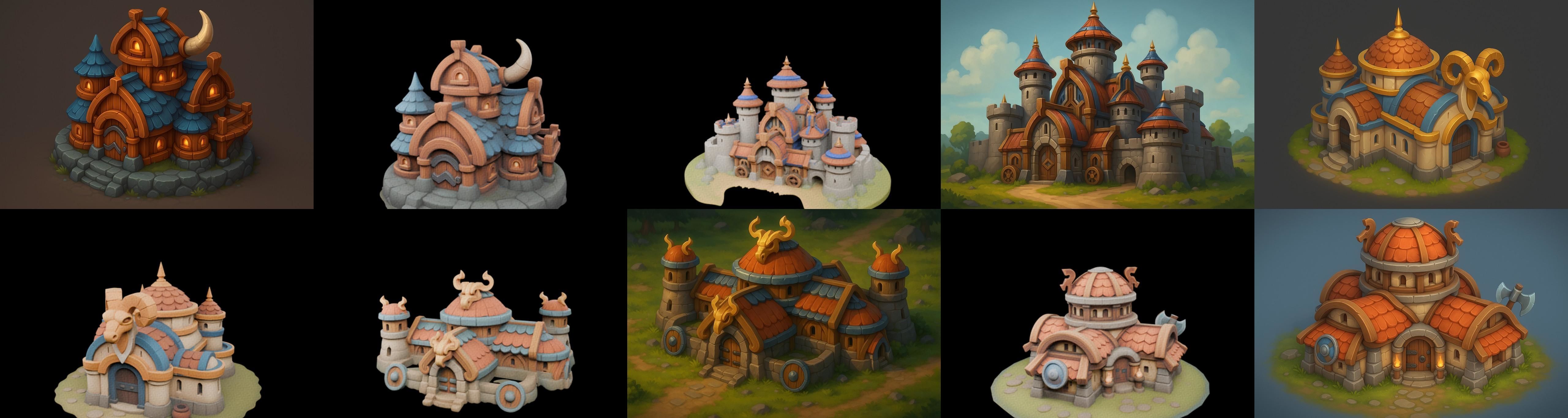 Fortress Building bundle 4 pack 100 glb Low-poly 3D model_10