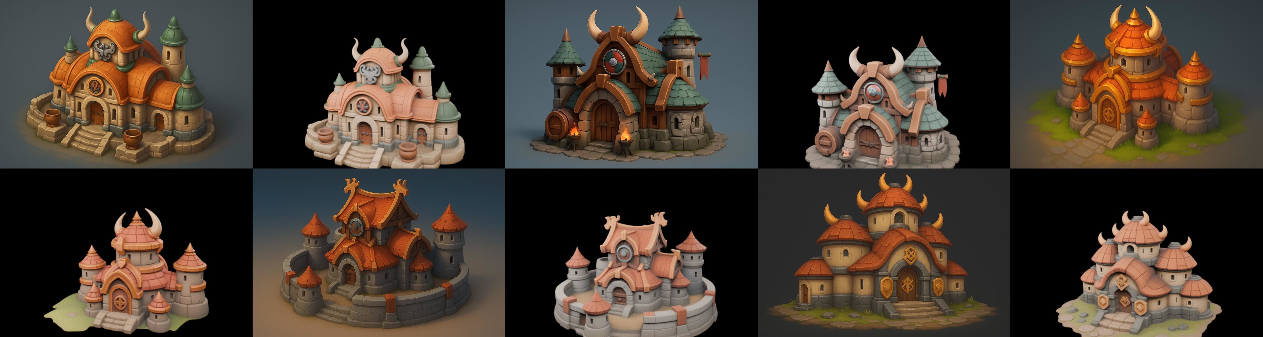 Fortress Building bundle 4 pack 100 glb Low-poly 3D model_2