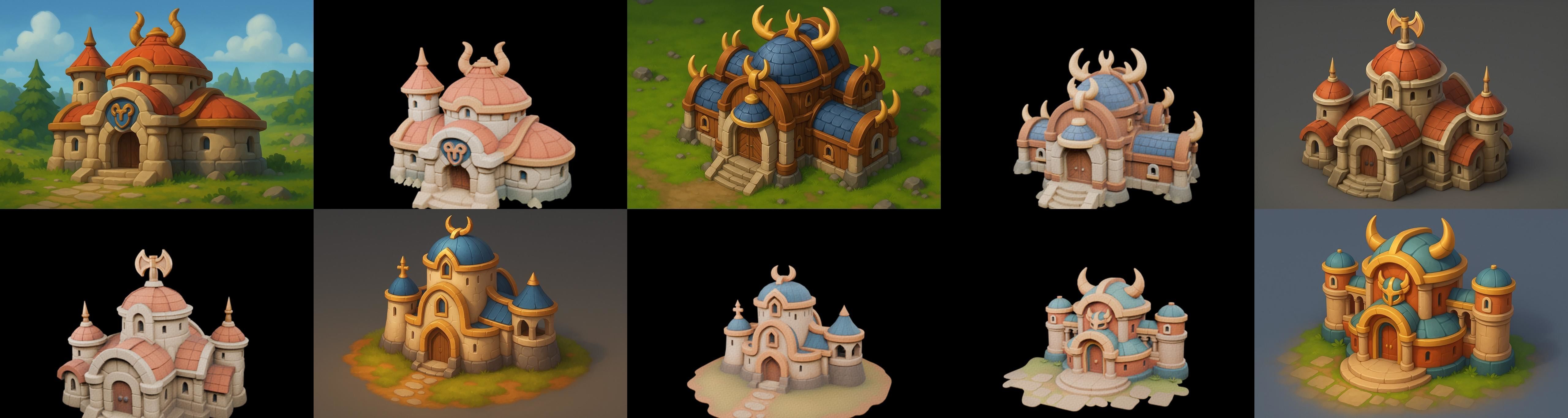 Fortress Building bundle 4 pack 100 glb Low-poly 3D model_1