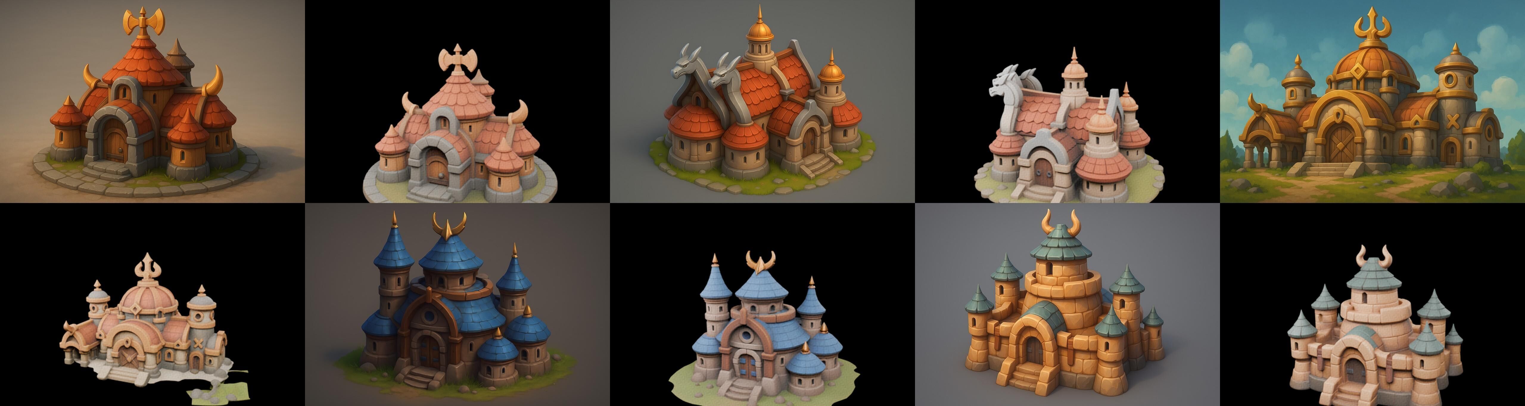 Fortress Building bundle 2 pack 100 glb Low-poly 3D model_1