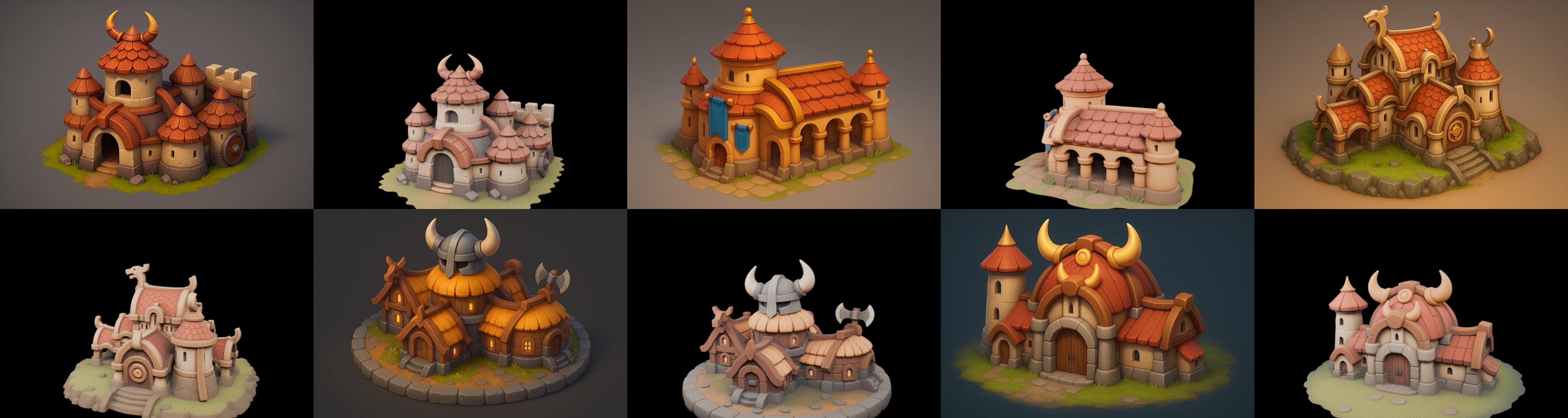 Fortress Building bundle 2 pack 100 glb Low-poly 3D model_15