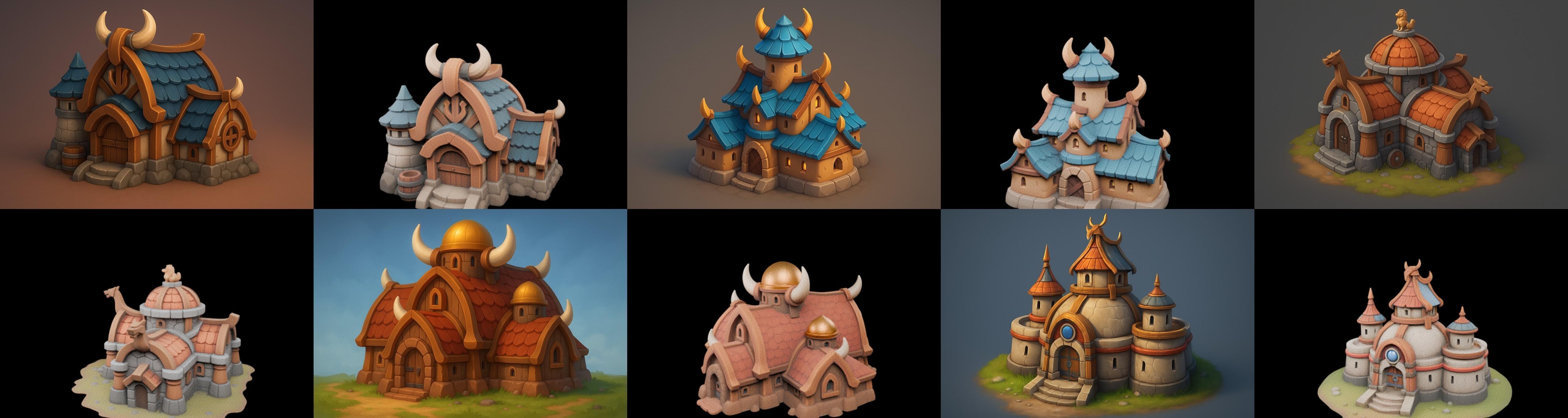 Fortress Building bundle 16 pack 100 glb Low-poly 3D model_1