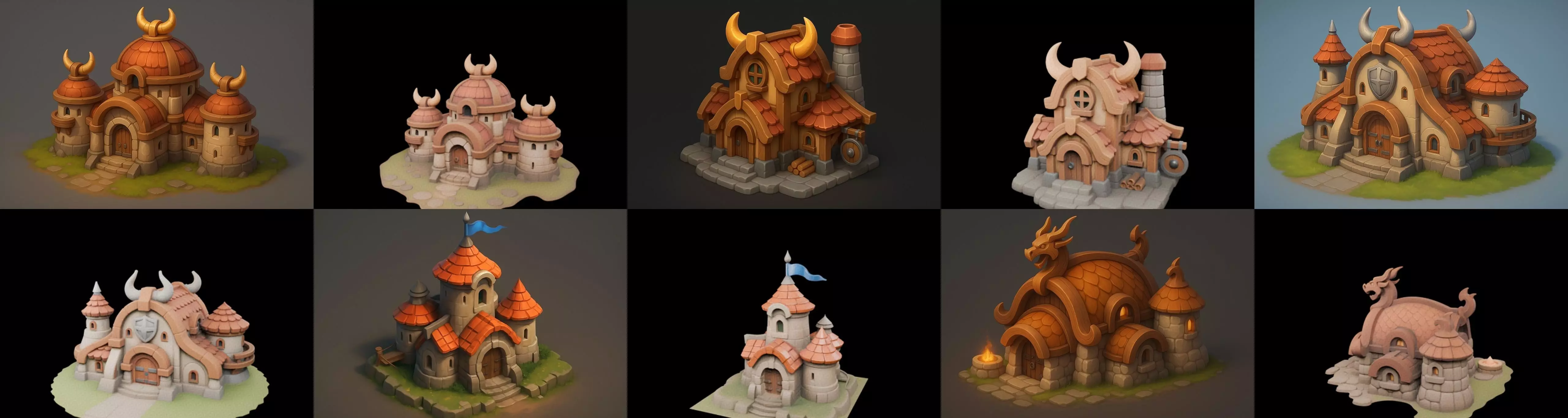 Fortress Building bundle 13 pack 100 glb Low-poly 3D model_0