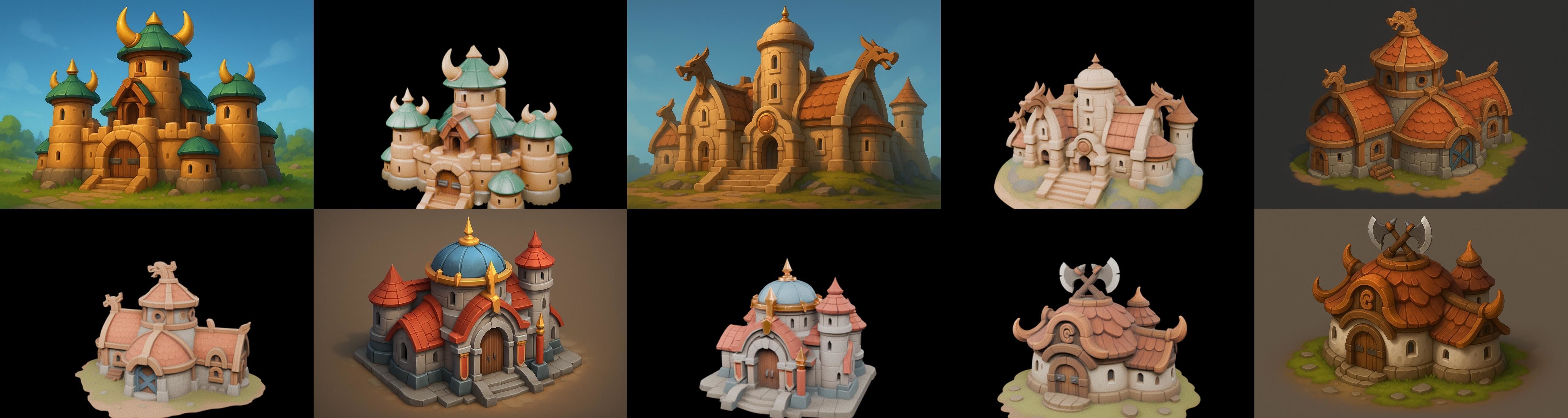 Fortress Building bundle 13 pack 100 glb Low-poly 3D model_16