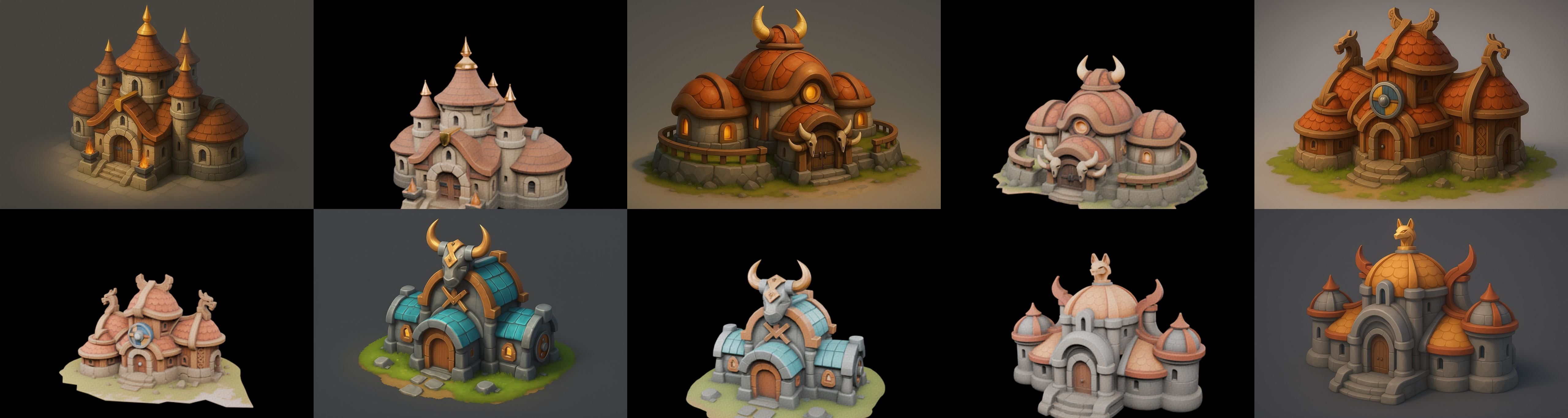 Fortress Building bundle 13 pack 100 glb Low-poly 3D model_9