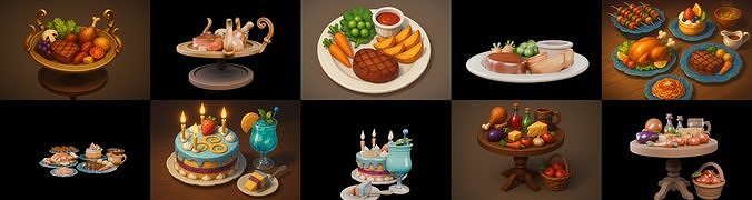 Food feast bundle 9 pack 100 glb Low-poly 3D model