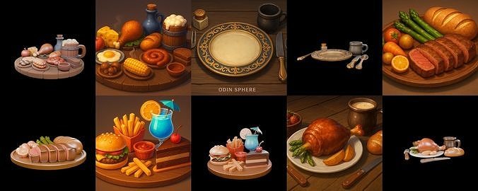 Food feast bundle 8 pack 100 glb Low-poly 3D model