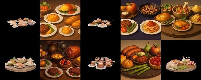 Food feast bundle 6 pack 100 glb Low-poly 3D model