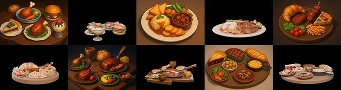 Food feast bundle 2 pack 100 glb Low-poly 3D model