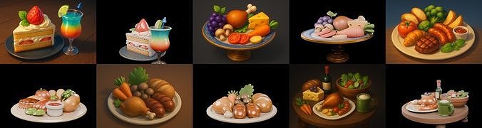 Food feast bundle 17 pack 35 glb Low-poly 3D model