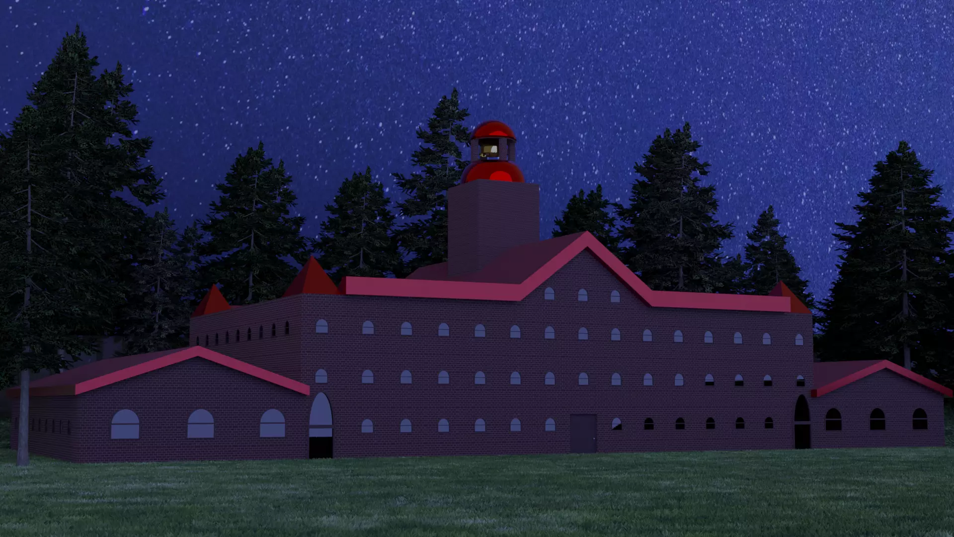 Low Poly Brick Building with Bell Free low-poly 3D model